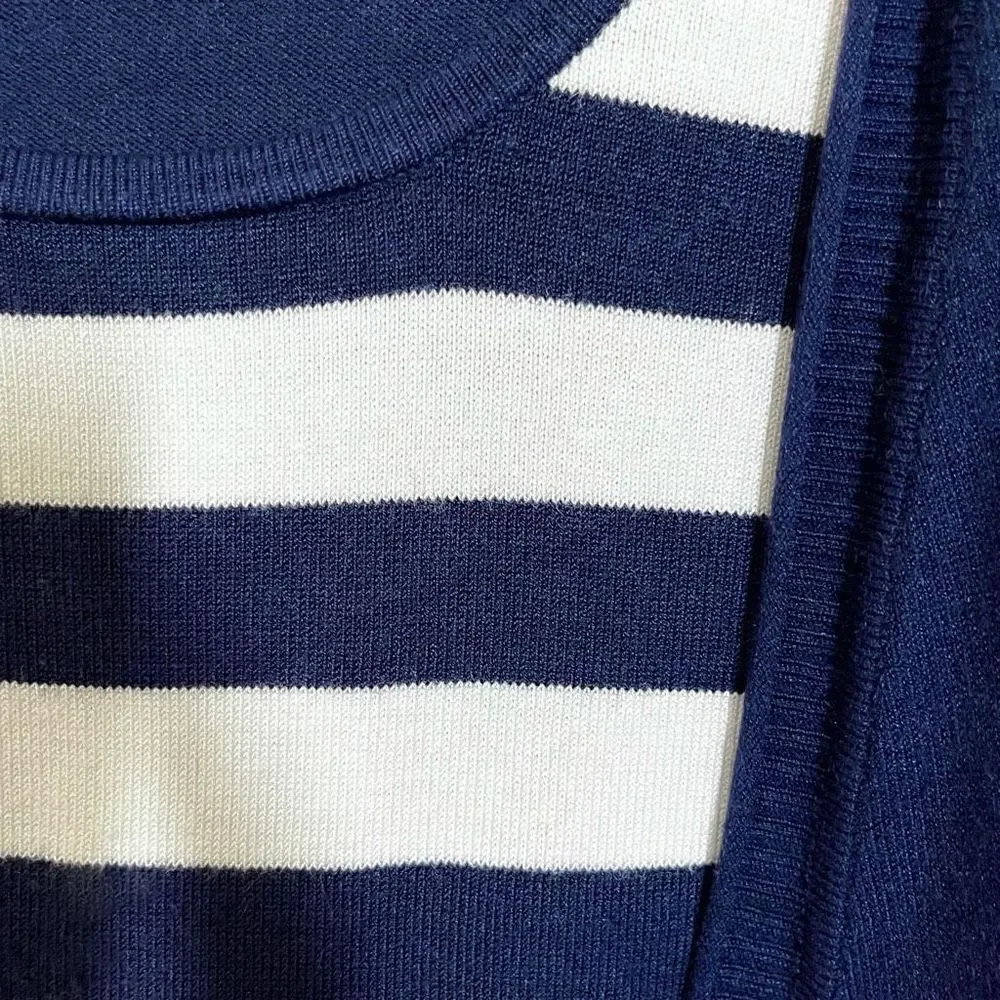 Navy & White Stripe Pullover Faux Cardigan Sweater Sz L 12-14